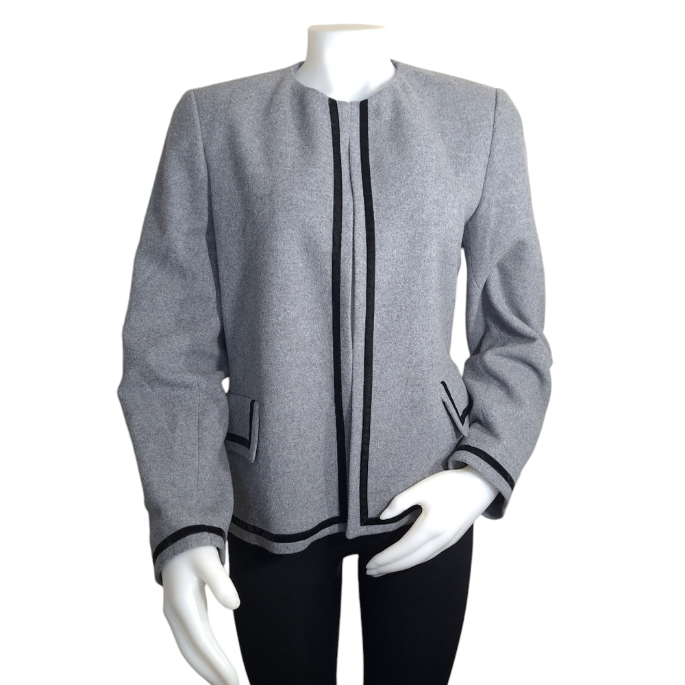 Harve Benard by Benard Holtzman Women's Wool Cashmere Open Blazer Grey/Black 10